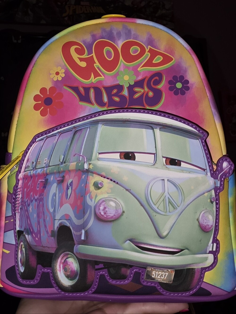 Brand New! Loungefly Disney Pixar Cars Fillmore Tie-Dye Min Backpack